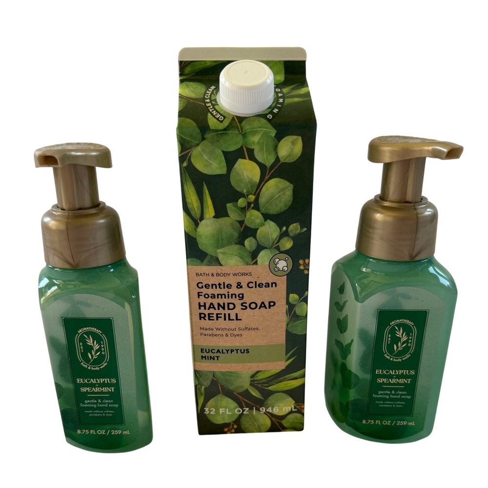 Bath & Body Works Eucalyptus Spearmint Foaming Hand Soap 2 Bottles & 32oz Refill